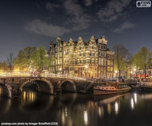 Puzzle Άμστερνταμ από τη νύχτα, Ολλανδία